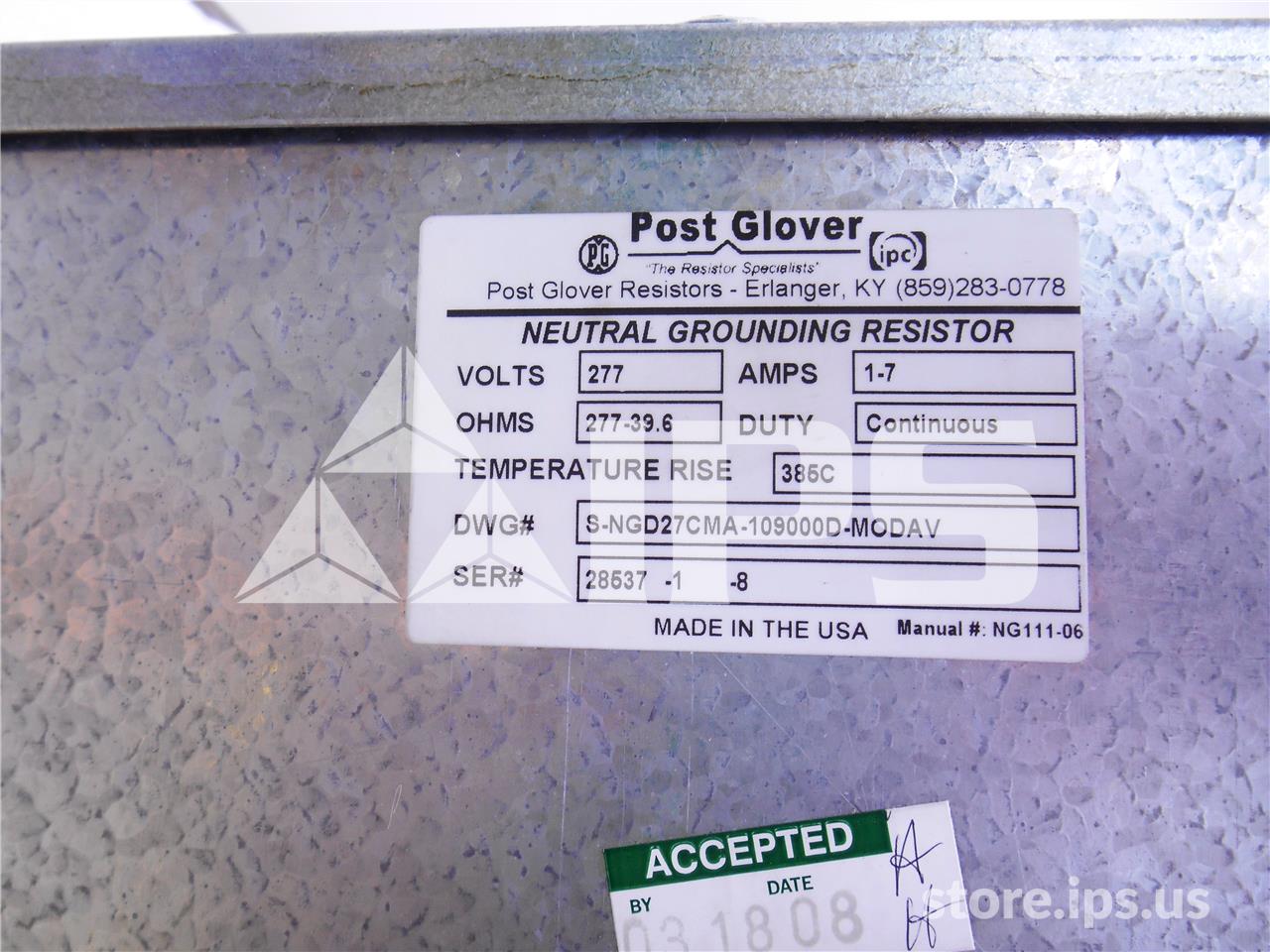 SNGD27CMA109000DMODAV POST GLOVER NEUTRAL GROUNDING RESISTOR ASSEMBLY
